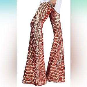 Flared red sequined festival country concert pants size medium